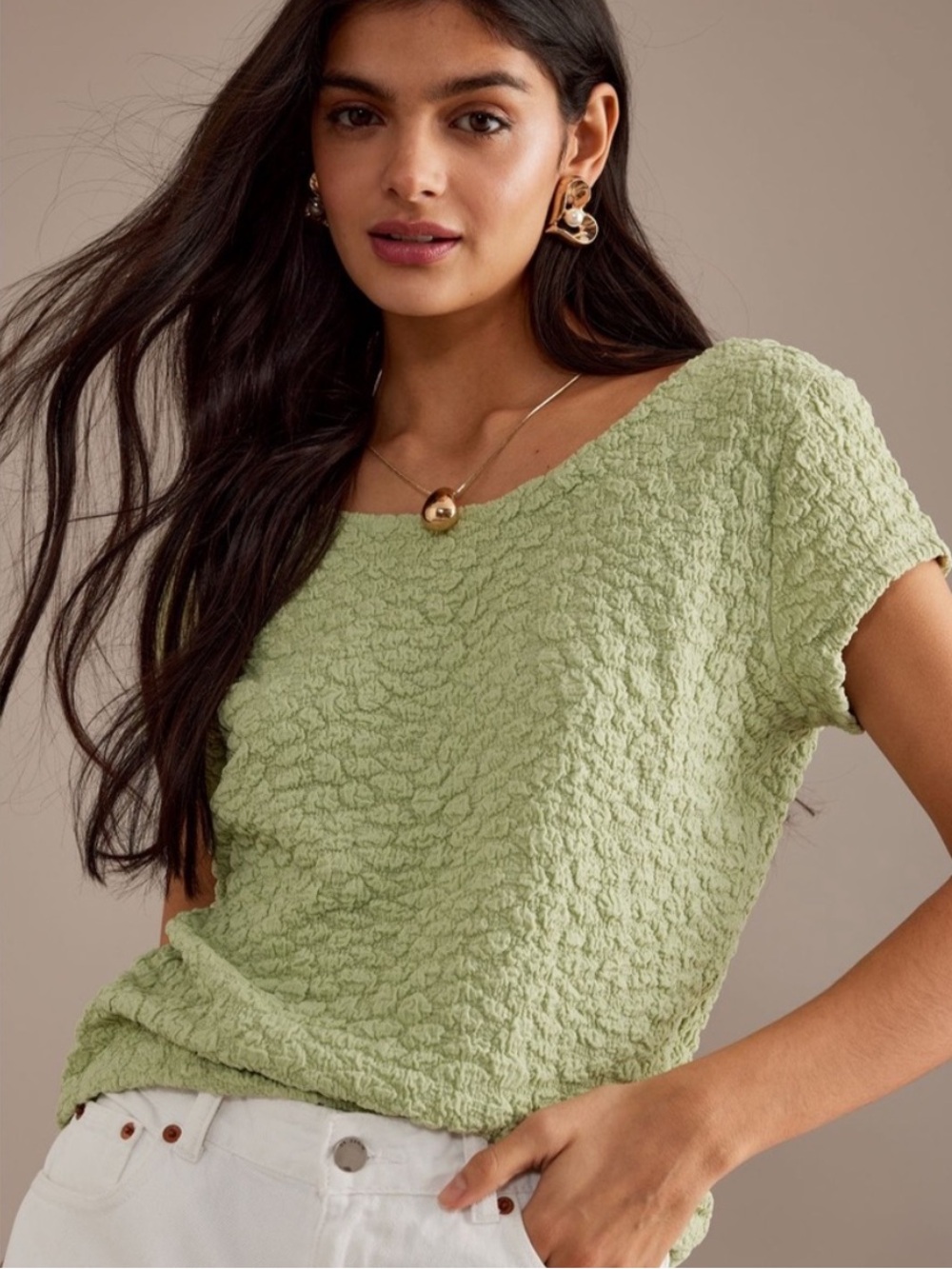 Anthropologie Maeve Green Socialite Popcorn Tee